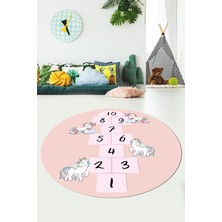 Evdeya Unicornlu Seksek Desen Yıkanabilir Eğlenceli Yuvarlak Çocuk Odası Oyun Halısı, Y-Çocuk-37-Pembe,