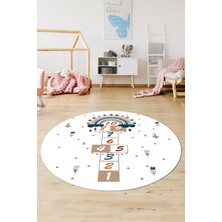 Evdeya Dijital Kaymaz Yıkanabilir Sek Sek Eğlendirici Yuvarlak Çocuk Odası Halısı, Y-Çocuk-30-Beyaz,