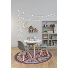 Evdeya Dijital Kaymaz Yıkanabilir Trafik Araba Yollu Yuvarlak Çocuk Odası Halısı, Y-Çocuk-02-Pembe,