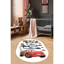 Evdeya Dijital Kaymaz Yıkanabilir Renkli Arabalar Eğitici Oval Çocuk Odası Halısı, O-Çocuk-03-Beyaz,