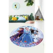 Evdeya Dijital Kaymaz Yıkanabilir Çizgifilm Temalı Kız Yuvarlak Çocuk Odası Halısı, Y-Çocuk-42-Renkli,