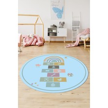 Evdeya Dijital Kaymaz Yıkanabilir Sek Sek Eğitici Yuvarlak Çocuk Odası Oyun Halısı, Y-Çocuk-31-Mavi,
