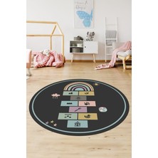 Evdeya Dijital Kaymaz Yıkanabilir Sek Sek Eğitici Yuvarlak Çocuk Odası Oyun Halısı, Y-Çocuk-31-Antrasit,
