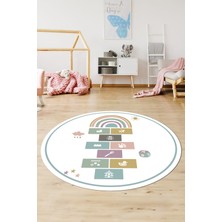 Evdeya Dijital Kaymaz Yıkanabilir Sek Sek Eğitici Yuvarlak Çocuk Odası Oyun Halısı, Y-Çocuk-31-Beyaz,