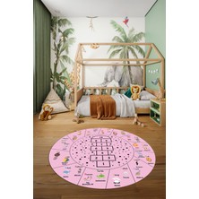 Evdeya Sek Sek Desen Ingilizce Öğretici Eğitici Yuvarlak Çocuk Odası Oyun Halısı, Y-Çocuk-36-Pembe,