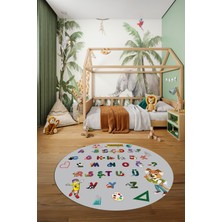 Evdeya Dijital Kaymaz Yıkanabilir Alfabe Eğitici Yuvarlak Çocuk Odası Oyun Halısı, Y-Çocuk-33-Gri,