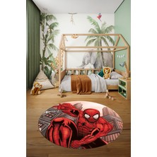 Evdeya Dijital Kaymaz Yıkanabilir Çizgifilm Temalı Erkek Yuvarlak Çocuk Odası Halısı, Y-Çocuk-40-Kırmızı,