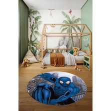 Evdeya Dijital Kaymaz Yıkanabilir Çizgifilm Temalı Erkek Yuvarlak Çocuk Odası Halısı, Y-Çocuk-40-Mavi,