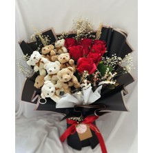 Zb Flowers Sevgiliye hediye Solmayan Gül ve Ayıcıklı Buket sevgiliye Hediye yapay Çiçek Doğum Günü