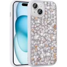ZORE iPhone Uyumlu 15 Plus Kılıf Parlak Taşlı Tasarım Linea Kapak - Beyaz