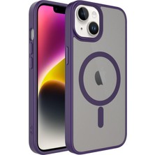 ZORE iPhone Uyumlu 14 Kılıf Mat Arka Yüzey Wireless Şarj Özellikli Flet Magsafe Kapak - Derin Mor