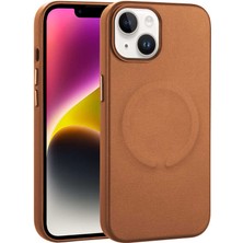 ZORE iPhone Uyumlu 14 Kılıf Pu Deri Magsafe Wireless Şarj Özellikli Derix Kapak - Kahverengi
