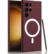 ZORE Galaxy Uyumlu S23 Ultra Kılıf Wireless Şarj Özellikli Kıpta Magsafe Silikon Kapak - Koyu Kırmızı