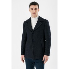 İmza Koyu Lacivert Kaşe Kırlangıç Yaka Desenli Yünlü Astarlı Slim Fit Dar Kesim Casual Mont 1007235173