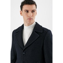İmza Koyu Lacivert Kaşe Kırlangıç Yaka Desenli Yünlü Astarlı Slim Fit Dar Kesim Casual Mont 1007235173