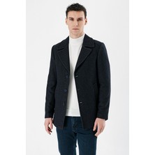 İmza Koyu Lacivert Kaşe Kırlangıç Yaka Desenli Yünlü Astarlı Slim Fit Dar Kesim Casual Mont 1007235173