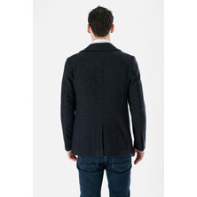İmza Koyu Lacivert Kaşe Kırlangıç Yaka Desenli Yünlü Astarlı Slim Fit Dar Kesim Casual Mont 1007235173