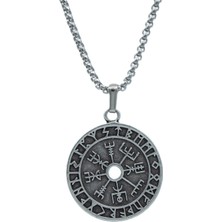 Bu Farklı Vegvisir Pusula - Viking Sembol Örme Zincir Kolye - Gümüş Kaplama - Erkek Kadın Kolye - NO:1379