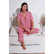 Lela Rahat Kesim Bol Paça Mono Yaka Kısa Kollu Pijama Takımı Bayan Pijama Takımı 6110290