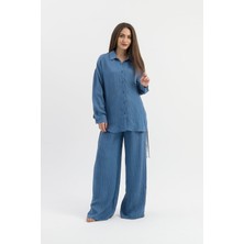 Vapur Tekstil Yandan Bağlamalı Tunik Gömlek - Indigo