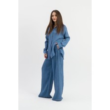 Vapur Tekstil Yandan Bağlamalı Tunik Gömlek - Indigo
