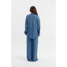 Vapur Tekstil Yandan Bağlamalı Tunik Gömlek - Indigo