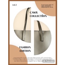 Çakıl Collection Kadın Omuz Askılı Fermuarlı Dokulu Deri Detaylı Büyük Omuz Çantası