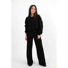 Isawella Üç Iplik Çıtçıtlı Ceket Pantolon Takım - Siyah