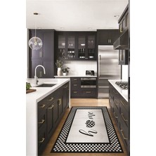 Evdeya Dijital Baskılı Kaymaz Yıkanabilir Home Yazılı Mutfak Halısı, Mutfak-12-Siyah,