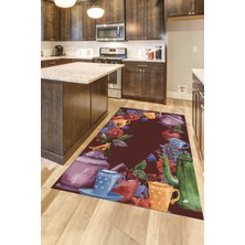 Evdeya Dijital Baskılı Kaymaz Taban Renkli Fincan Motifli Mutfak Halısı, Mutfak-25-Renkli,