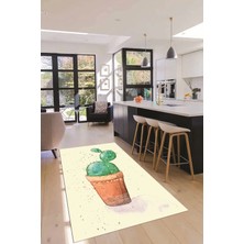 Evdeya Dijital Baskılı Kaymaz Taban Kaktüs Desenli Mutfak Halısı, Mutfak-20-Krem,