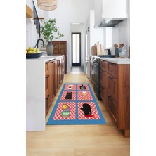 Evdeya Dijital Baskılı Kaymaz Taban Yıkanabilir Renkli Modern Şık Mutfak Halısı, Mutfak-43-Mavi,