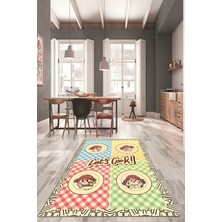 Evdeya Lets Cook Yazılı Yıkanabilir Kaymaz Taban Modern Mutfak Halısı, Mutfak-36-Krem,