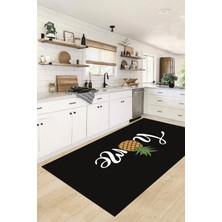 Evdeya Home Yazılı Ananas Desenli Yıkanabilir Kaymaz Mutfak Halısı, Mutfak-31-Siyah,