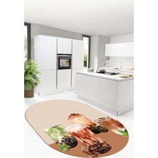 Evdeya Çikolata Buz Motifli Yıkanabilir Kaymaz Taban Oval Mutfak Halısı, O-Mutfak-37-Kahve,