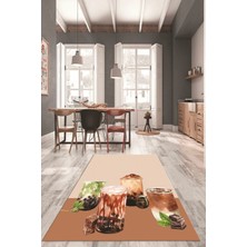 Evdeya Çikolata Buz Motifli Yıkanabilir Kaymaz Taban Mutfak Halısı, Mutfak-37-Kahve,