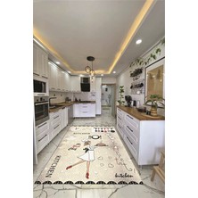 Evdeya Dijital Baskılı Yıkanabilir Kaymaz Kitchen Yazılı Aşçı Mutfak Halısı, Mutfak-03-Krem,