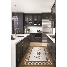 Evdeya Dijital Baskılı Kaymaz Yıkanabilir Home Yazılı Mutfak Halısı, Mutfak-12-Kahve,