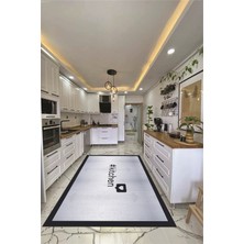 Evdeya Dijital Baskılı Yıkanabilir Kaymaz Kitchen Yazılı Çerçeveli Mutfak Halısı, Mutfak-02-Mavi,