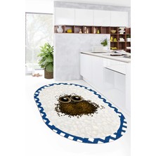 Evdeya Baykuş Desenli Çerçeveli Kaymaz Yıkanabilir Şık Oval Mutfak Halısı, O-Mutfak-46-Mavi,