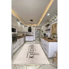 Evdeya Dijital Baskılı Yıkanabilir Kaymaz Kitchen Yazılı Modern Mutfak Halısı, Mutfak-04-Krem,