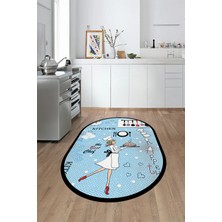 Evdeya Dijital Baskılı Yıkanabilir Kaymaz Kitchen Yazılı Aşçı Oval Mutfak Halısı, O-Mutfak-03-Mavi,