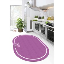 Evdeya Dijital Baskılı Kaymaz Yıkanabilir Sade Çerçeveli Oval Mutfak Halısı, O-Mutfak-06-Mor,