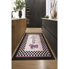 Evdeya Dijital Baskılı Kaymaz Taban Yıkanabilir Kitchen Yazılı Mutfak Halısı, Mutfak-48-Mor,