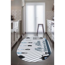 Evdeya Mutfak Araçları Desenli Yıkanabilir Kaymaz Oval Mutfak Halısı, O-Mutfak-32-Mavi,