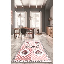 Evdeya Lets Cook Yazılı Yıkanabilir Kaymaz Taban Modern Mutfak Halısı, Mutfak-36-Pembe,