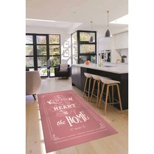 Evdeya Kitchen Home Yazılı Kaymaz Taban Yıkanabilir Mutfak Halısı, Mutfak-15-Pembe,