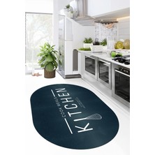 Evdeya Dijital Baskılı Yıkanabilir Kaymaz Kitchen Yazılı Modern Oval Mutfak Halısı, O-Mutfak-04-Mavi,