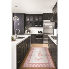 Evdeya Dijital Baskılı Kaymaz Yıkanabilir Home Yazılı Mutfak Halısı, Mutfak-12-Pembe,