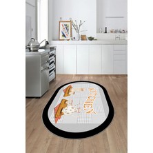 Evdeya Dijital Baskılı Kaymaz Taban Kitchen Yazılı Modern Oval Mutfak Halısı, O-Mutfak-18-Gri,